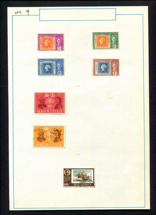 Mauritius - 7 Stamps Mounted (Hinged) on Old Album Page