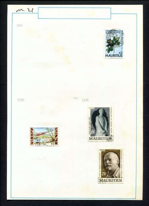 Mauritius - 4 Stamps Mounted (Hinged) on Old Album Page