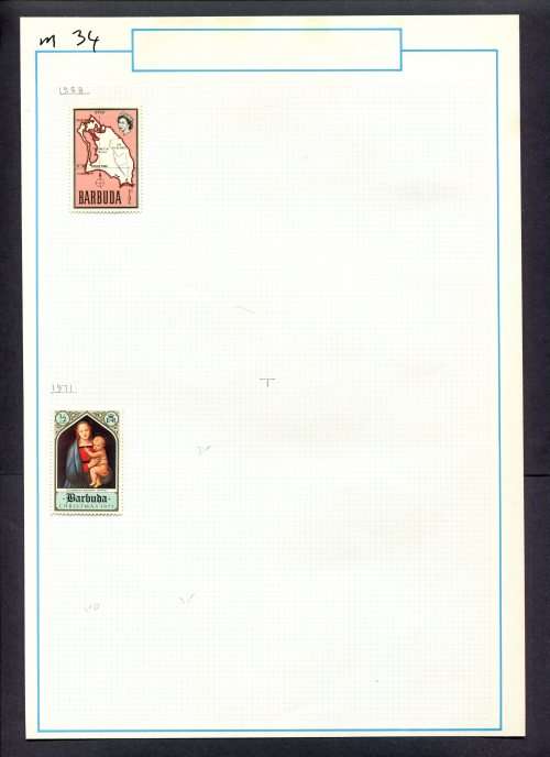 Barbuda - 2 Stamps Mounted (Hinged) on Old Album Page