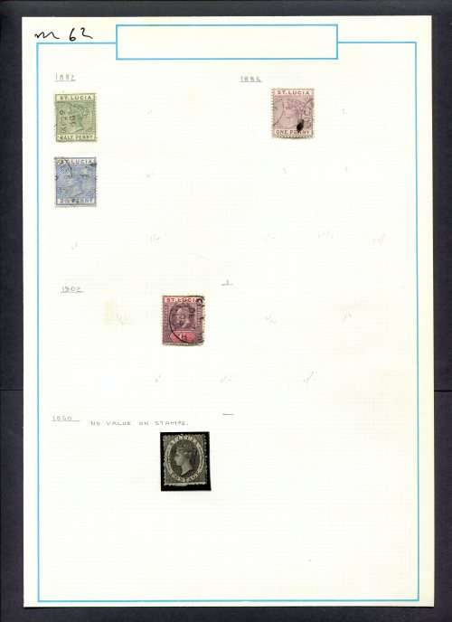 St. Lucia - 5 Stamps Mounted (Hinged) on Old Album Page