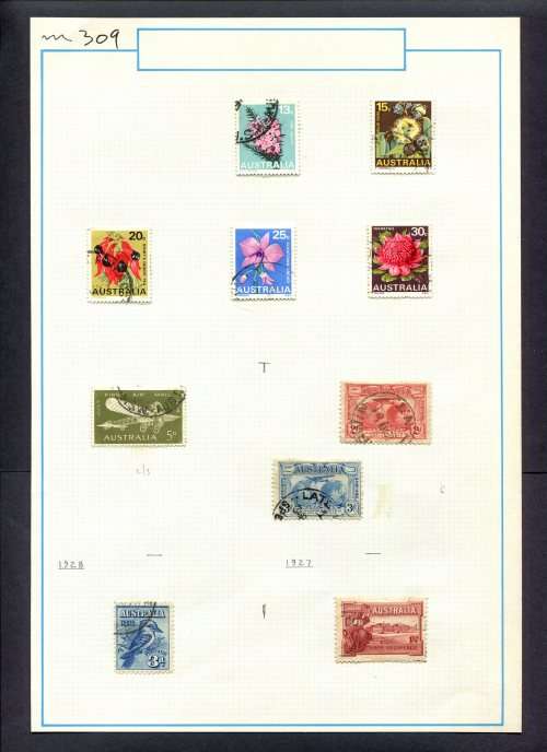 Australia - 10 Stamps Mounted (Hinged) On Old Album Page