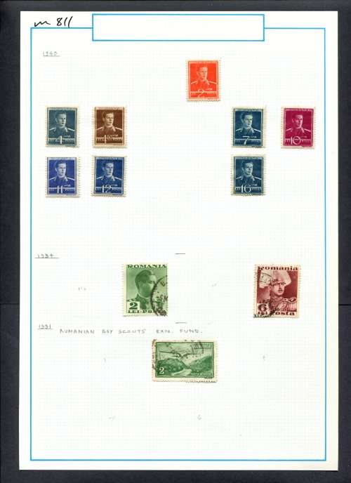 Romania - 11 Stamps Mounted (Hinged) On Old Album Page