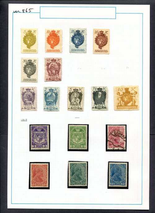 Liechtenstein - 17 Stamps Mounted (Hinged) On Old Album Page