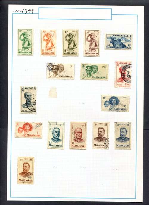 Madagascar - 16 Stamps Mounted (Hinged) On Old Album Page