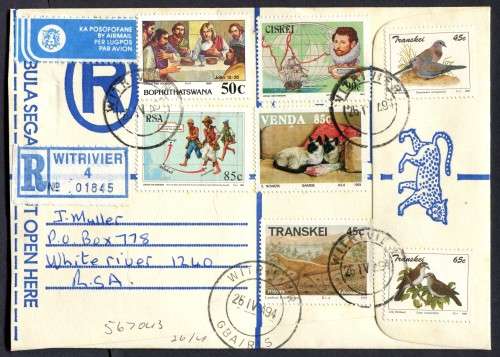 RSA - Bophuthatswana Pre-printed Registered Cover, Registered At Witrivier (RSA) Post Office