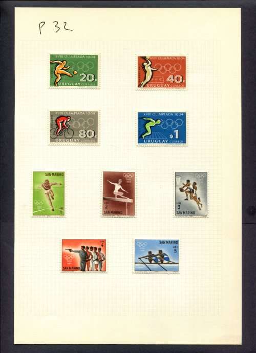 Sport - 9 Stamps Mounted(Hinged) on Album Page