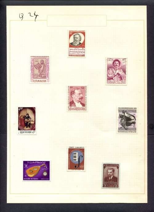 Music - 9 Stamps Mounted(Hinged) on Old Album Page