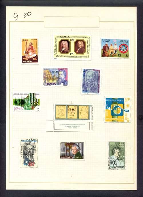 Music - 11 Stamps Mounted(Hinged) on Old Album Page