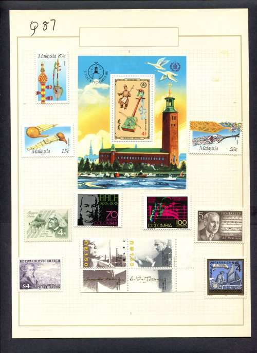 Music - 11 Stamps + 1 Miniature Sheet Mounted(Hinged) on Old Album Page