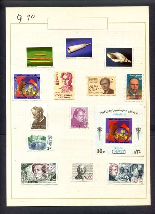 Music - 13 Stamps + 1 Miniature Sheet Mounted(Hinged) on Old Album Page