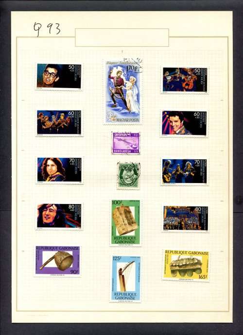 Music - 15 Stamps Mounted(Hinged) on Old Album Page