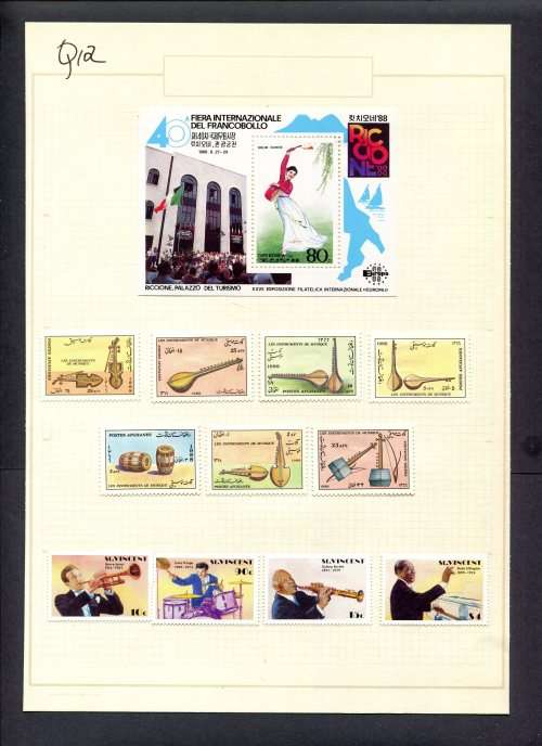 Music - 11 Stamps + 1 Miniature Sheet Mounted(Hinged) on Old Album Page