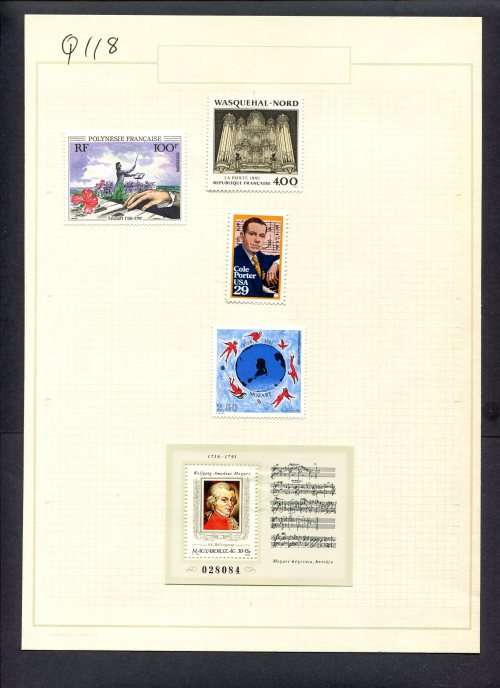 Music - 4 Stamps + 1 Miniature Sheet Mounted(Hinged) on Old Album Page