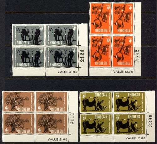 Rhodesia - Set of 4 Sheet Number/Value  Blocks of 4 - 1967 - MNH