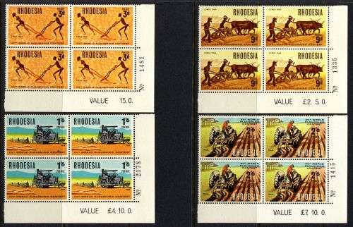 Rhodesia - Set of 4 Sheet Number/Value Blocks of 4 - 1968 - MNH