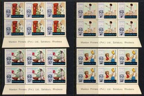 Rhodesia - Set of 4 Imprint Blocks of 6 - 1974 - MNH