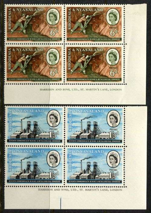 Rhodesia and Nyasaland - Set of 2 Imprint Blocks of 4 - 1961 - MNH