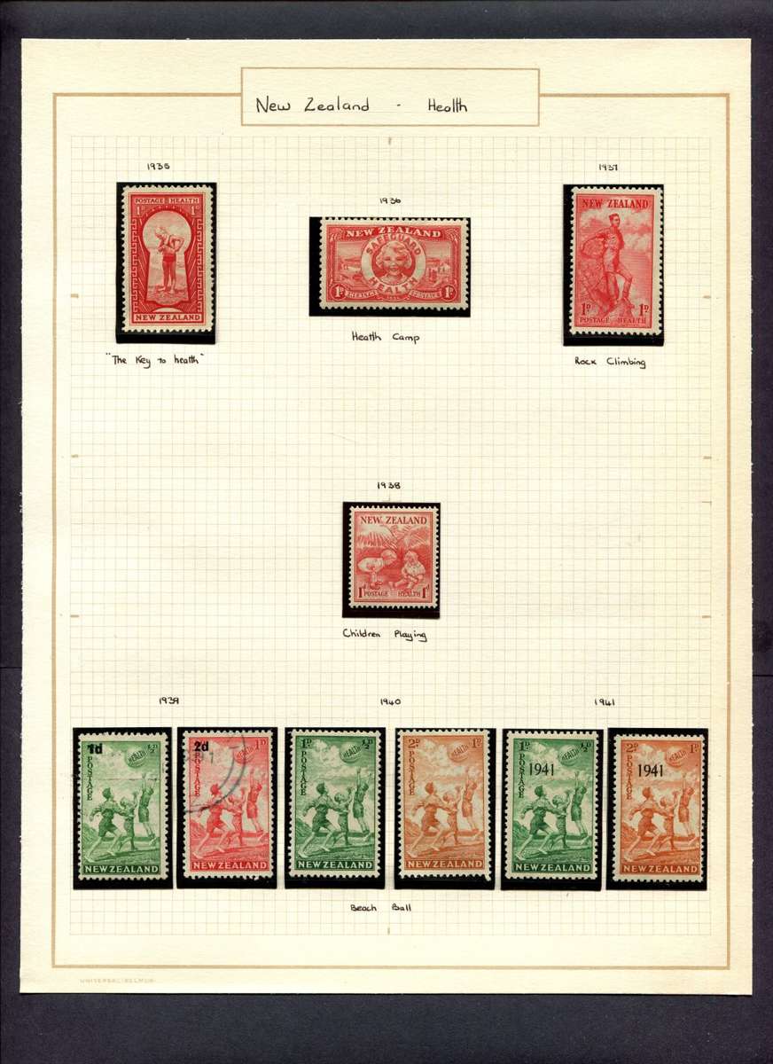 New Zealand - 105 Stamps (mint stamps mounted) + 1 Cover Mounted(Hinged) on 11 Album Pages