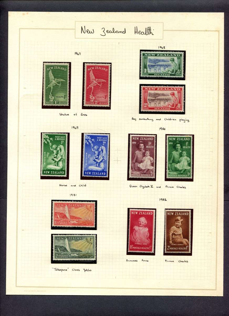 New Zealand - 105 Stamps (mint stamps mounted) + 1 Cover Mounted(Hinged) on 11 Album Pages