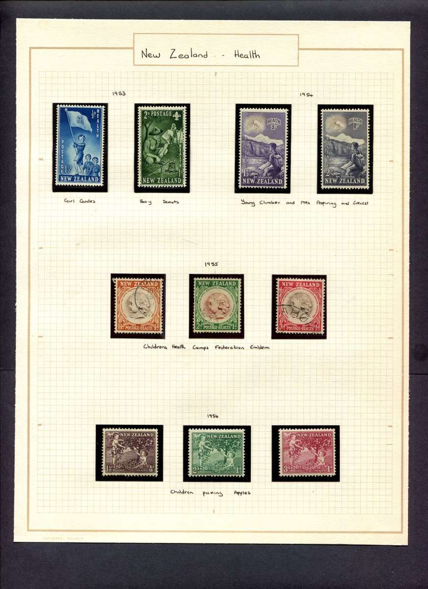 New Zealand - 105 Stamps (mint stamps mounted) + 1 Cover Mounted(Hinged) on 11 Album Pages