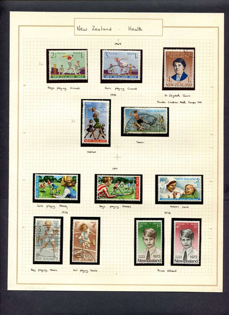 New Zealand - 105 Stamps (mint stamps mounted) + 1 Cover Mounted(Hinged) on 11 Album Pages