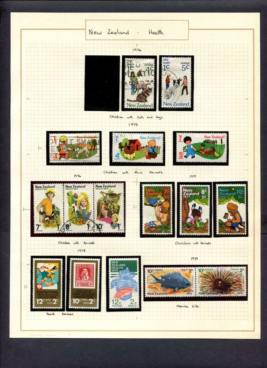 New Zealand - 105 Stamps (mint stamps mounted) + 1 Cover Mounted(Hinged) on 11 Album Pages