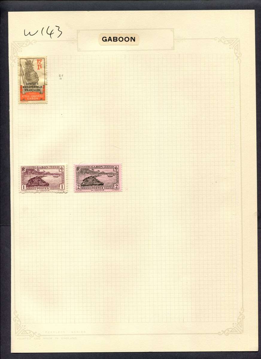 Gabon - 3 Stamps Mounted (Hinged) On Album Page