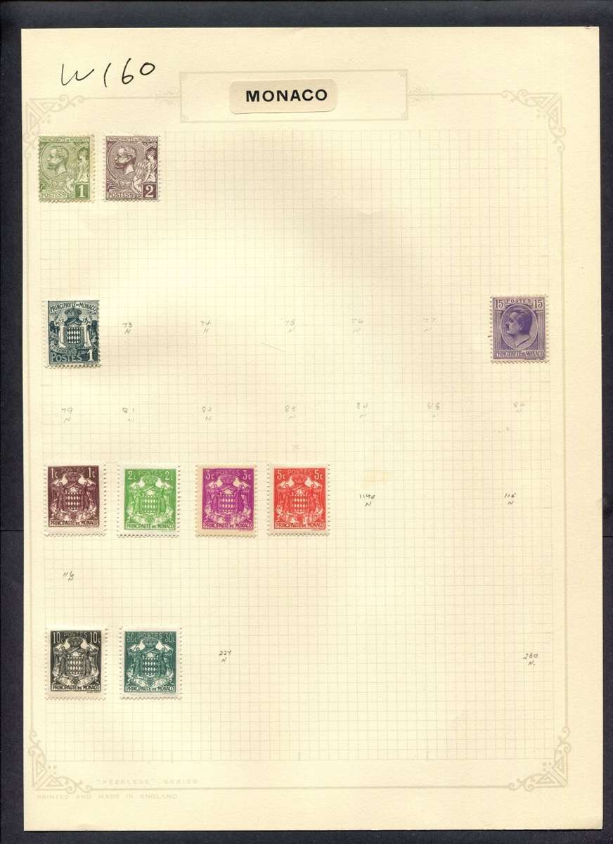 Monaco - 10 Stamps Mounted (Hinged) On Album Page