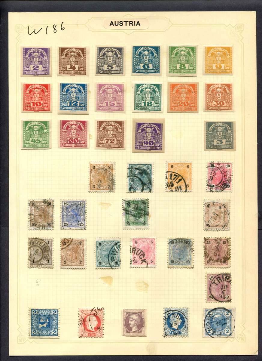 Austria - 37 Stamps Mounted (Hinged) On Album Page
