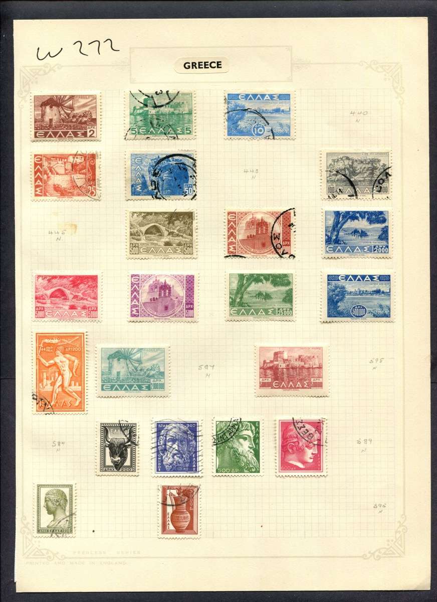 Greece - 22 Stamps Mounted (Hinged) On Album Page