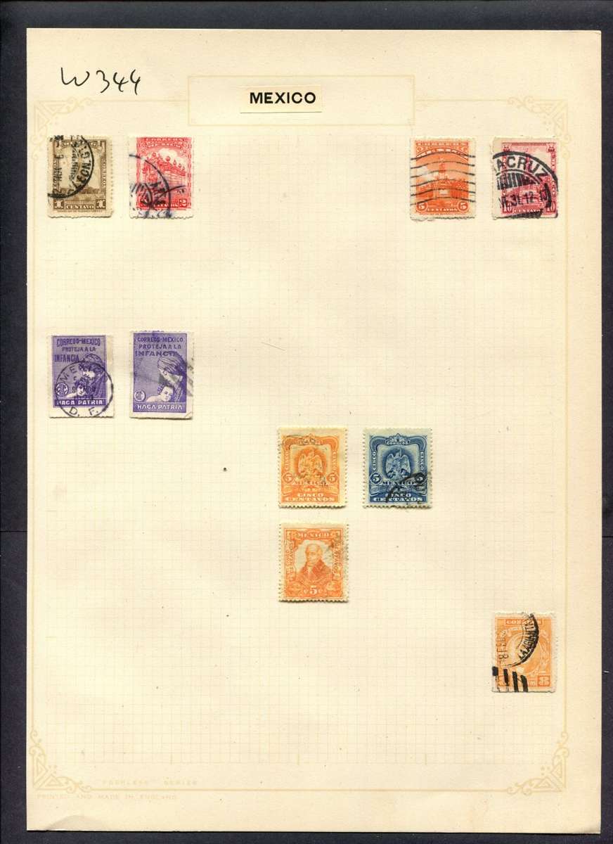 Mexico - 10 Stamps Mounted (Hinged) On Album Page
