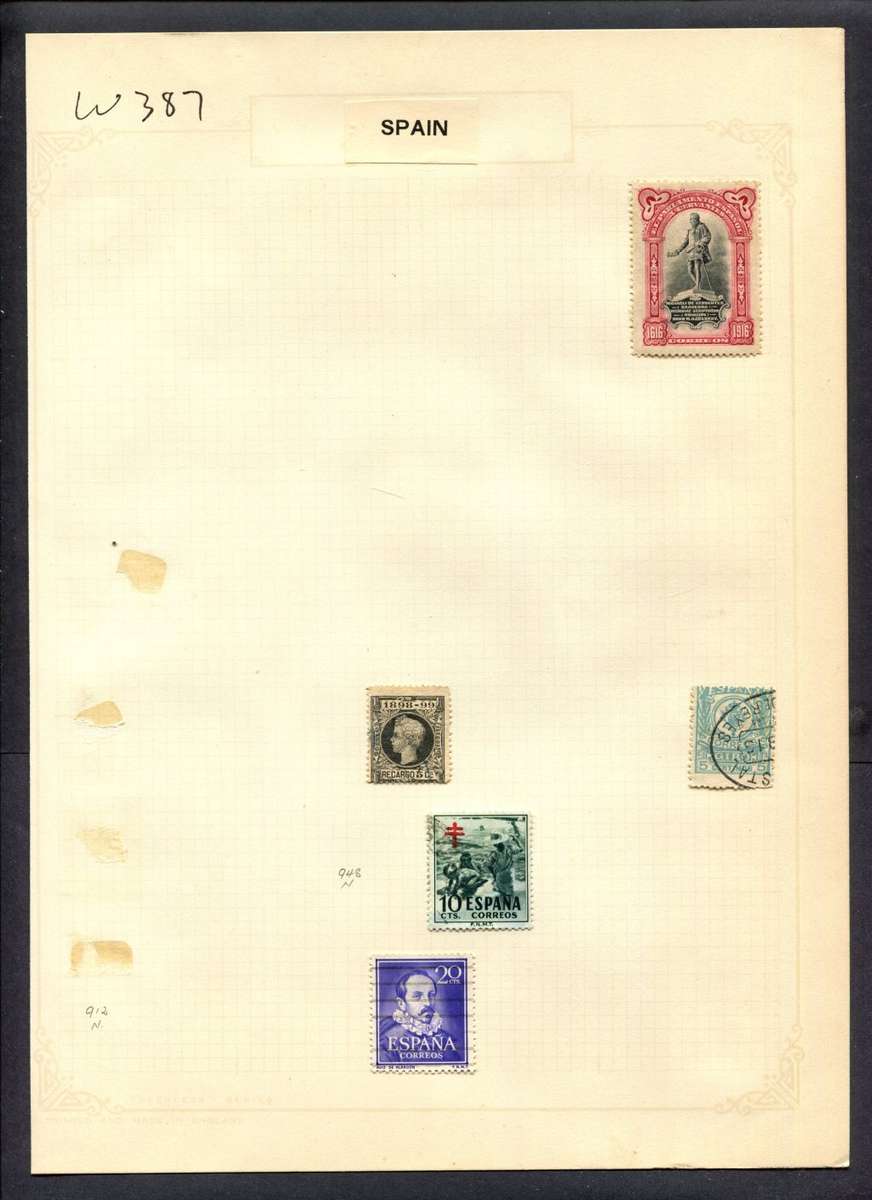 Spain - 5 Stamps Mounted (Hinged) On Album Page