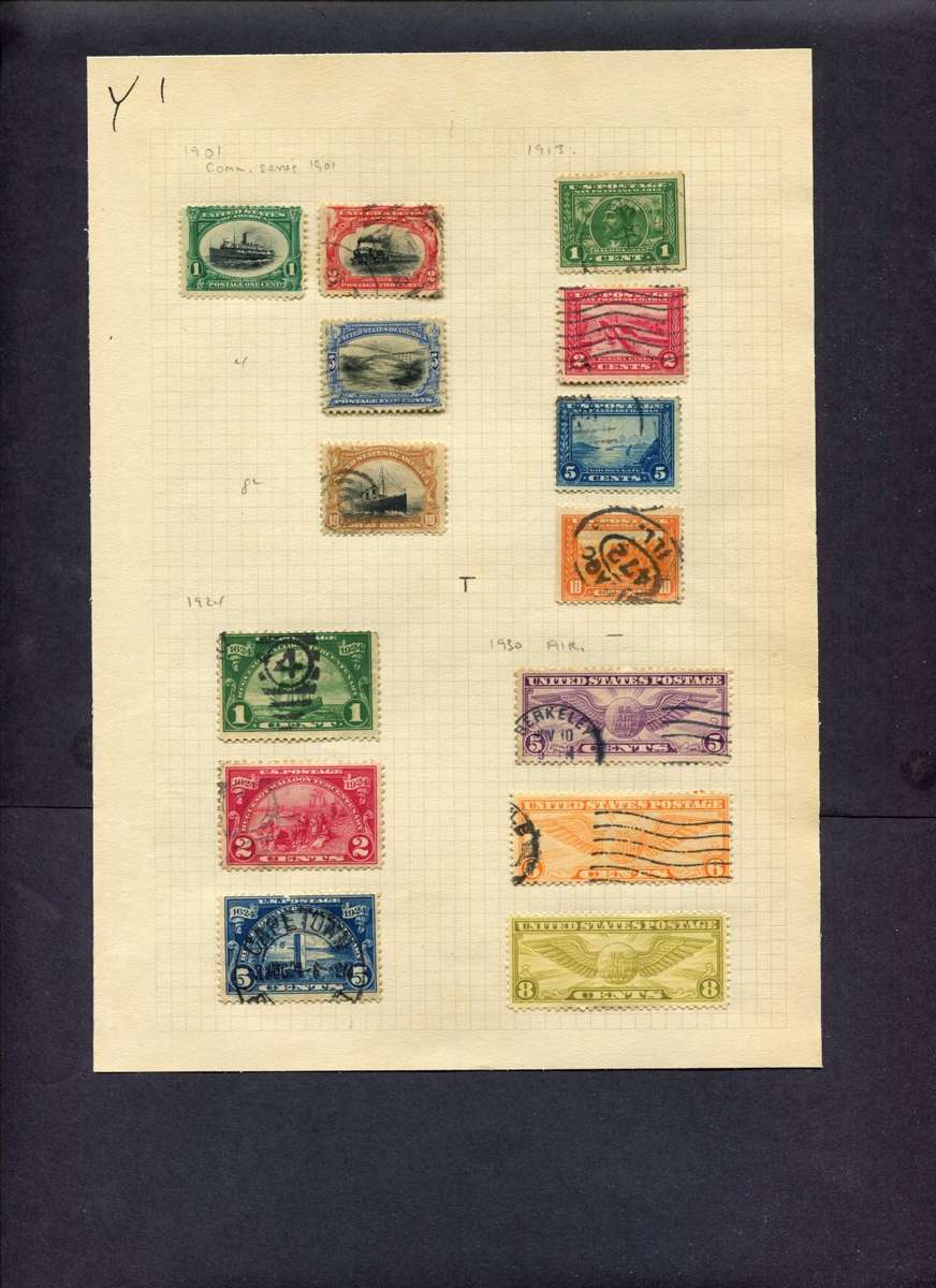 USA - 14 Stamps Mounted (Hinged) On Old Album Page