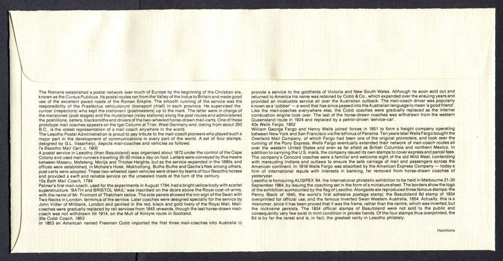 Lesotho - FDC - 1984