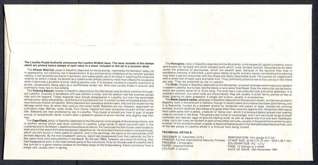 Lesotho - Miniature Sheet FDC - 1982