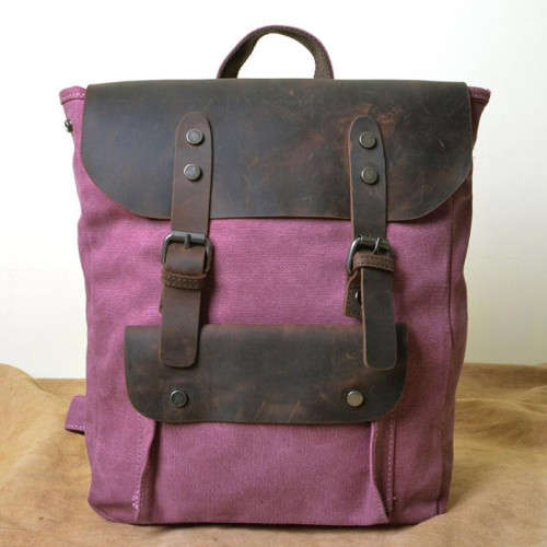 Genuine Leather Canvas Backpack Men Military Tactical Backpack,Boy Girls Vintage Thick Canvas School