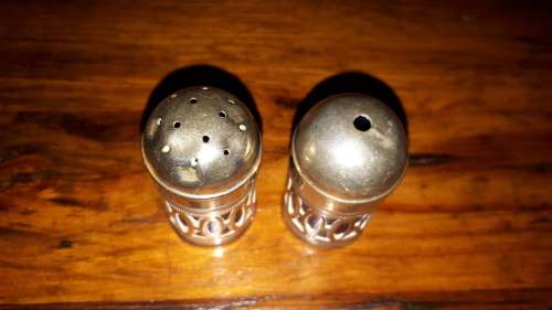 VINTAGE SILVER PLATED Tiny Salt and Pepper Pots with cobalt blue inner liner