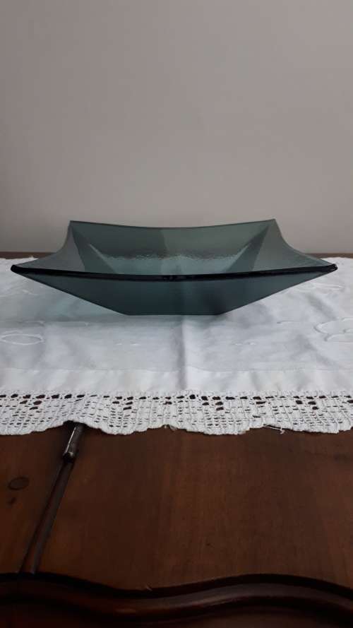 VINTAGE FOREST GREEN SQUARE GLASS BOWL