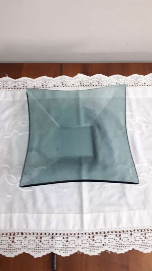 VINTAGE FOREST GREEN SQUARE GLASS BOWL