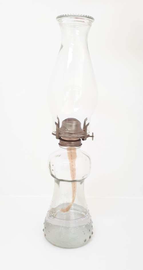 Tall Vintage Bobbled Glass Oil Lamp  Fully Functional