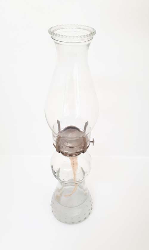 Tall Vintage Bobbled Glass Oil Lamp  Fully Functional