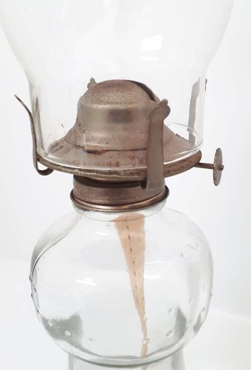 Tall Vintage Bobbled Glass Oil Lamp  Fully Functional