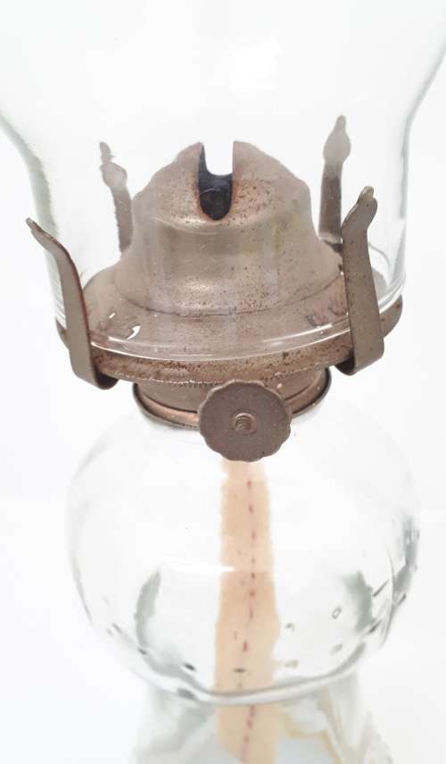 Tall Vintage Bobbled Glass Oil Lamp  Fully Functional