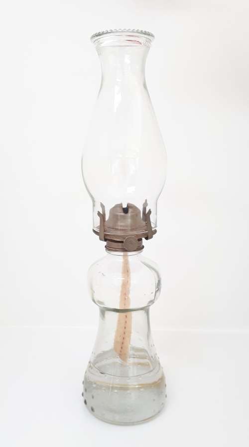 Tall Vintage Bobbled Glass Oil Lamp  Fully Functional