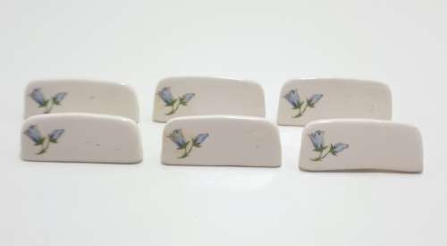 Set Of Six Identical Fine Porcelain Vintage Name Place Stands  Bluebell Flower