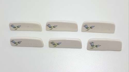 Set Of Six Identical Fine Porcelain Vintage Name Place Stands  Bluebell Flower