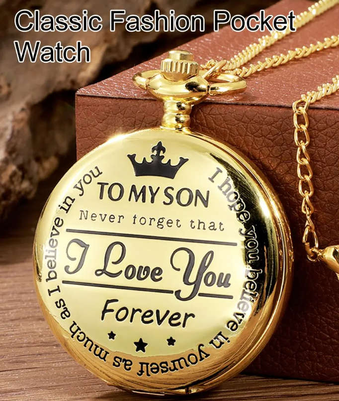 TO MY SON Quartz Pocket Watch - Golden