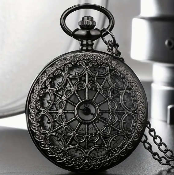 Spider Web Hollow Pocket Watch - Black