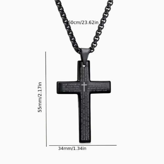 Steel Verse Cross Pendant Necklace - Golden