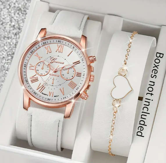 2pcs/set Women`s Casual Fashion Quartz Watch Analog